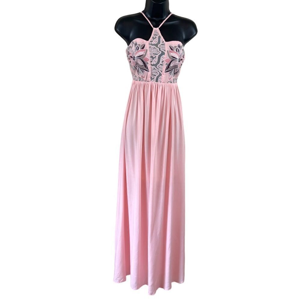 Soieblu floral embroidered bodice pink maxi dress